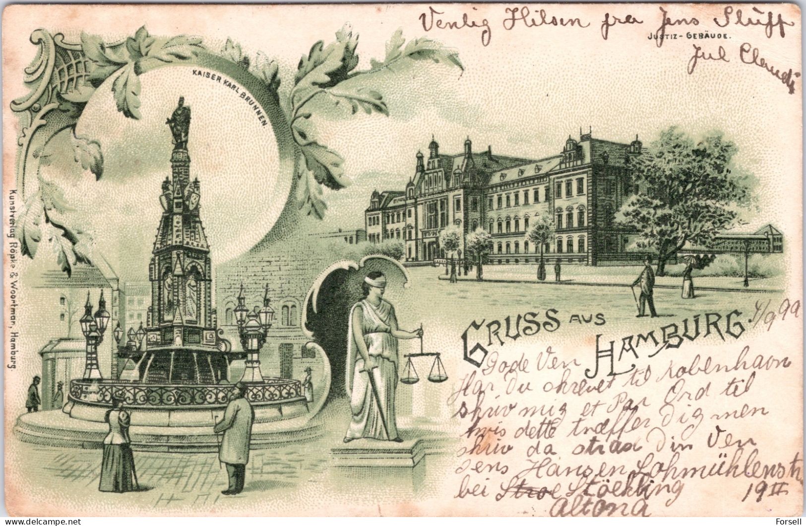 Gruss Aus Hamburg  (Schöner Stempel: Altona (Elbe) 1 - 1899 Nach Rumänien Verschickt) - Mitte