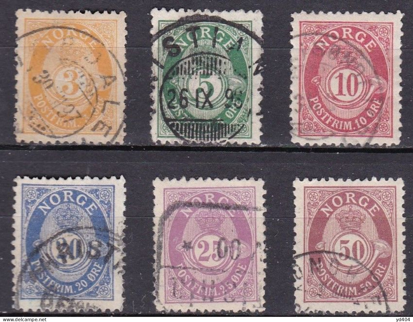 NO006B – NORWAY – 1893-1908 – POST HORN Perfs 13½ X 12 ½ – SC # 49a-57a USED 95 € - Oblitérés