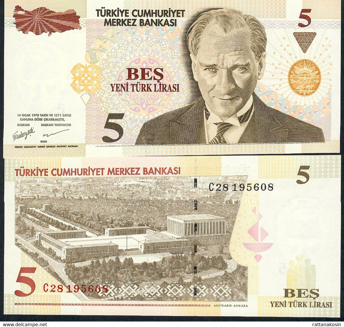 TURKEY P217 5 NEW LIRA 2005 #C28 UNC. - Turchia