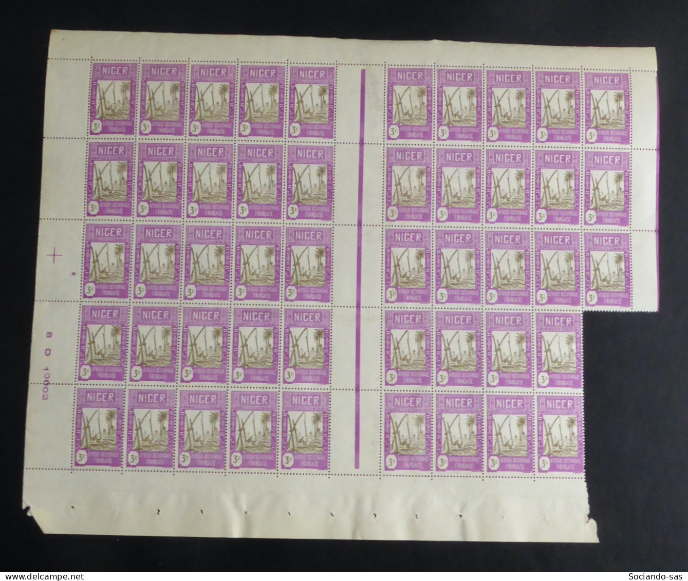 NIGER - 1939-40 - N°YT. 74 - Puits 3c Lilas-rose - Bloc De 48 Bord De Feuille - Neuf GC** / MNH - Unused Stamps