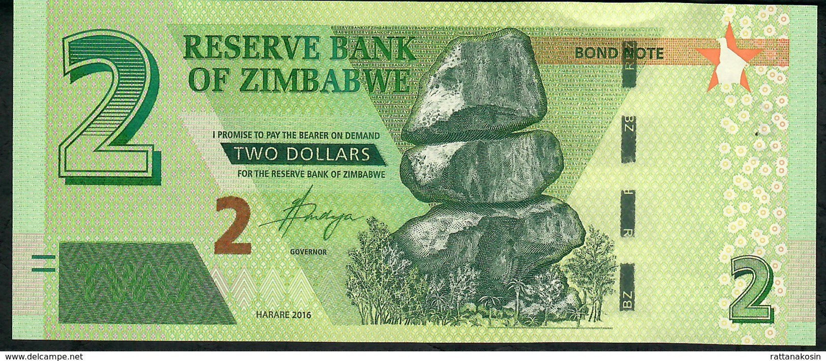 ZIMBABWE P99b 2 DOLLARS 2016 NEW SERIAL NUMBER  #BE Signature 6    UNC. - Zimbabwe