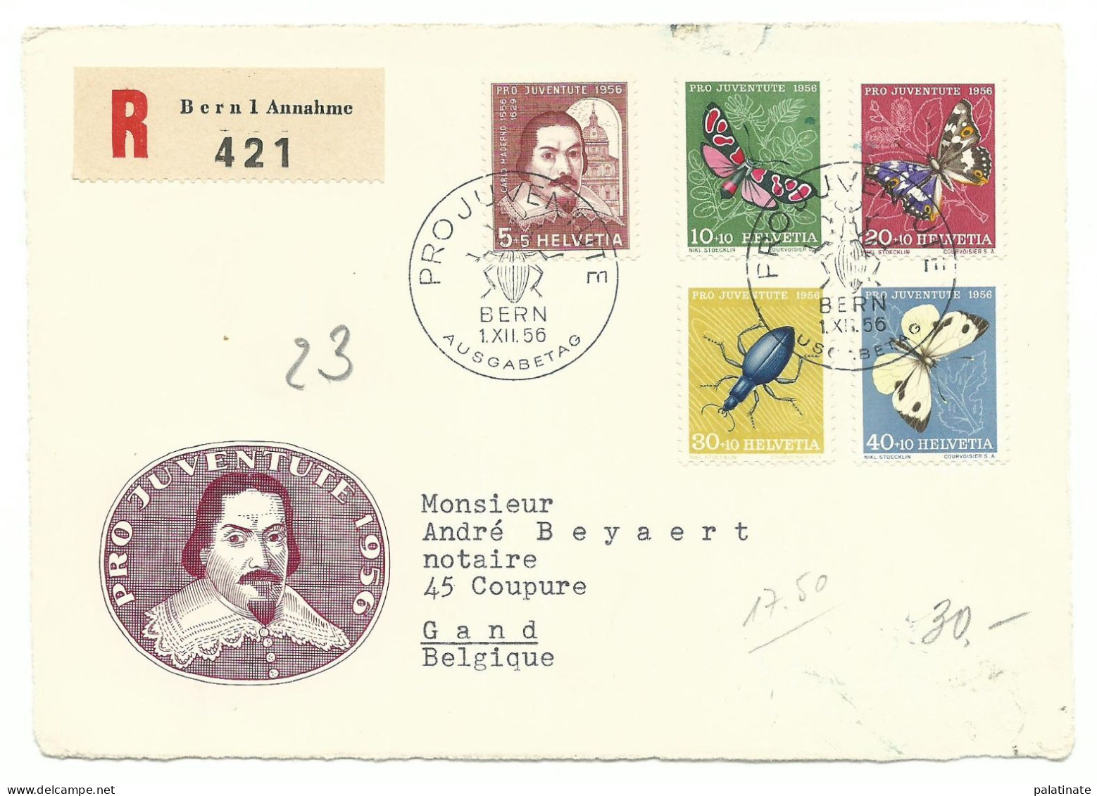 Schweiz Mi-Nr. 632-636 Pro Juventute 1956 R-FDC Vorderseite - FDC