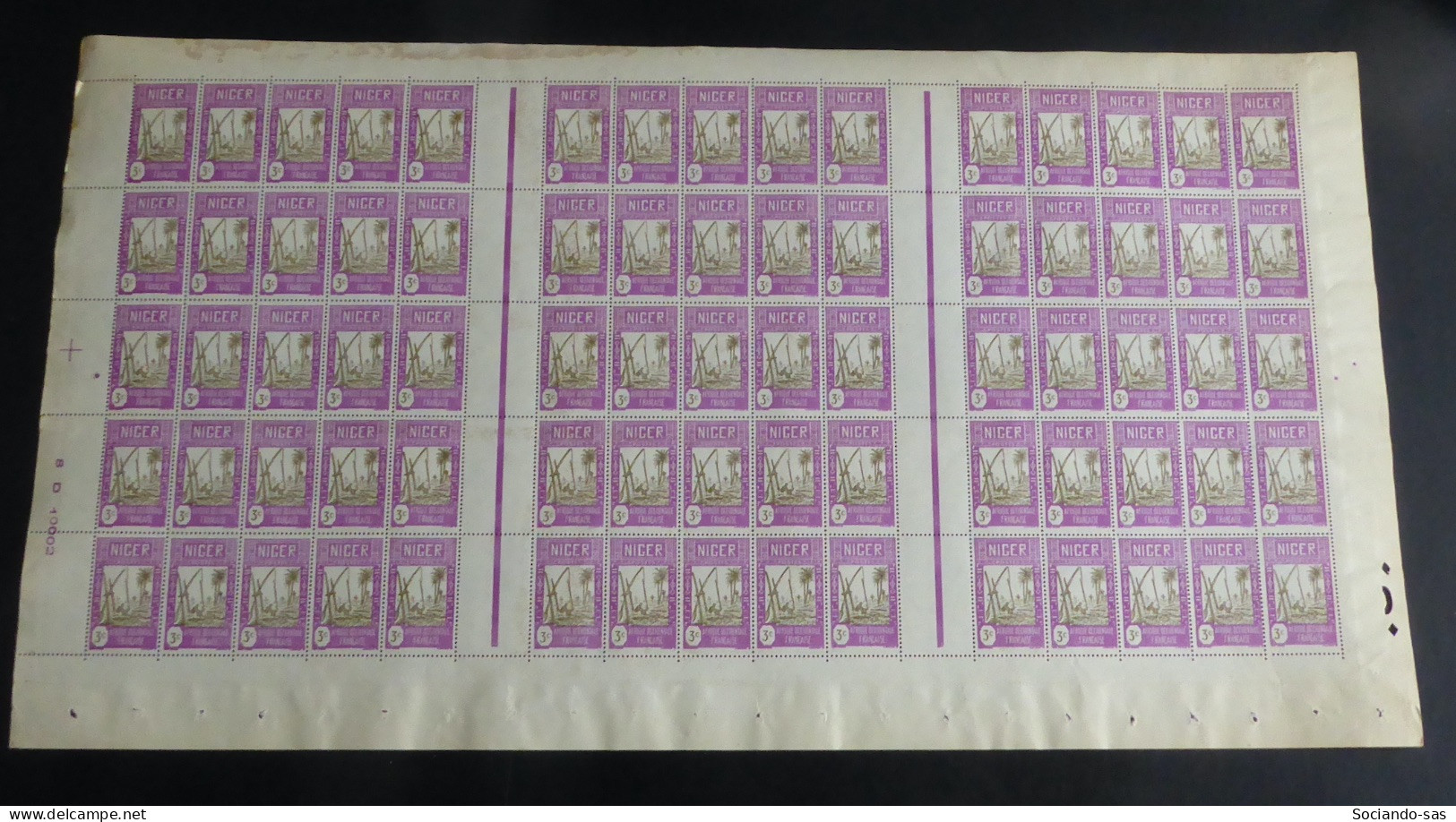 NIGER - 1939-40 - N°YT. 74 - Puits 3c Lilas-rose - Feuille Complète - Neuf GC** / MNH - Unused Stamps