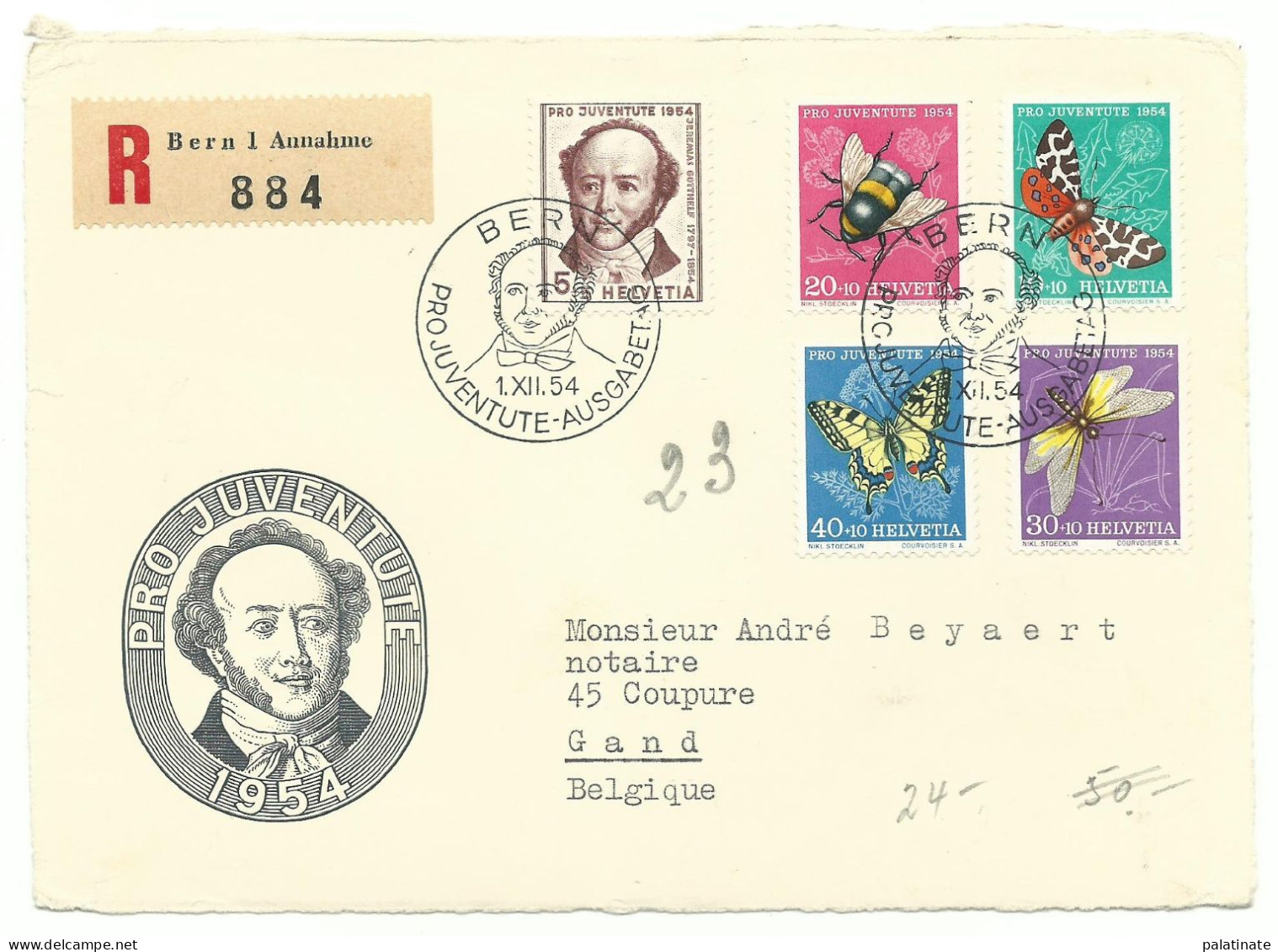 Schweiz Mi-Nr. 602-606 Pro Juventute 1954 R-FDC Vorderseite - FDC