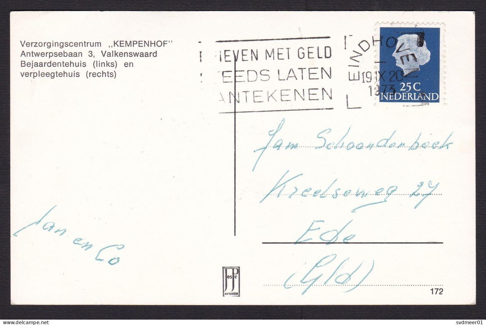 Netherlands: Picture Postcard, 1973, 1 Stamp, Verzorgingscentrum Kempenhof Valkenswaard (minor Damage, See Scan) - Valkenswaard