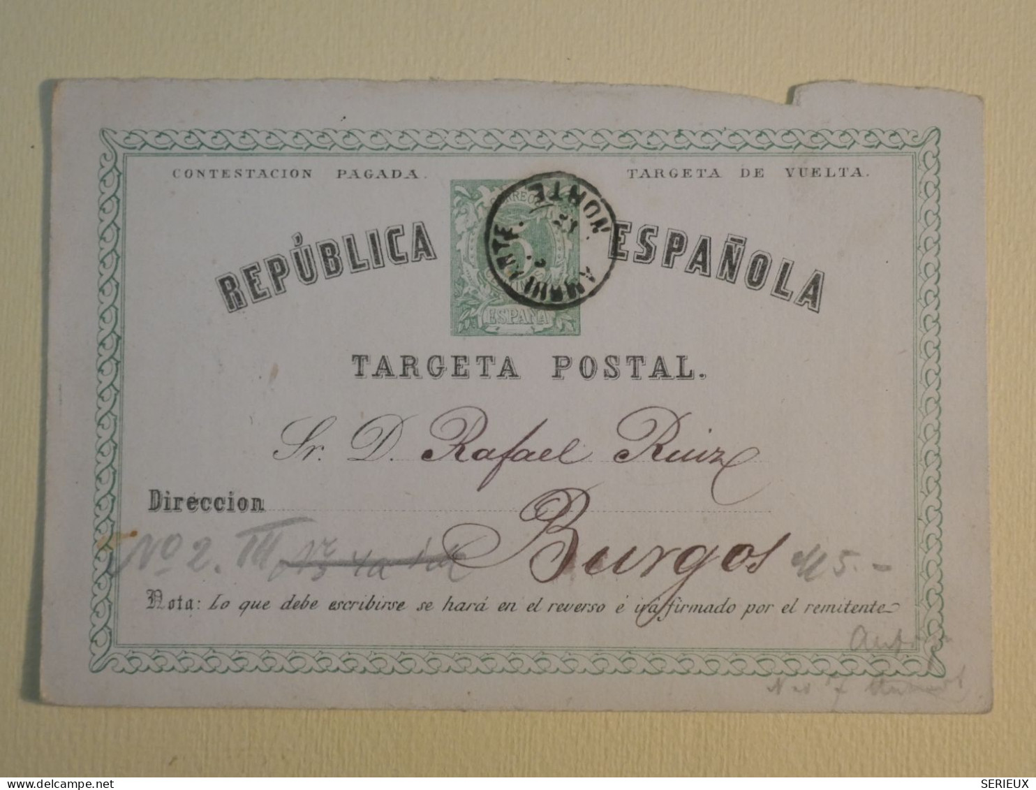 DI 5 ESPANA CARTE ENTIER  1875  A  BURGOS  ++AFF. INTERESSANT++++ - 1850-1931