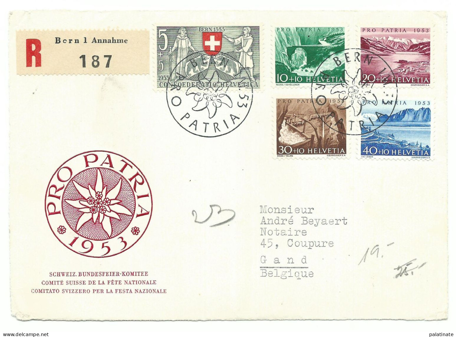 Schweiz Mi-Nr. 580-84 Pro Patria 1953 R-FDC Vorderseite - FDC