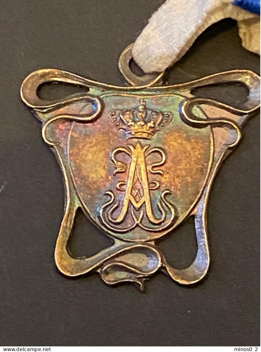 Albert Et Princesse Elisabeth 1900 Médaille Pendentif Argent Plata Medalla ART NOUVEAU - Royal / Of Nobility