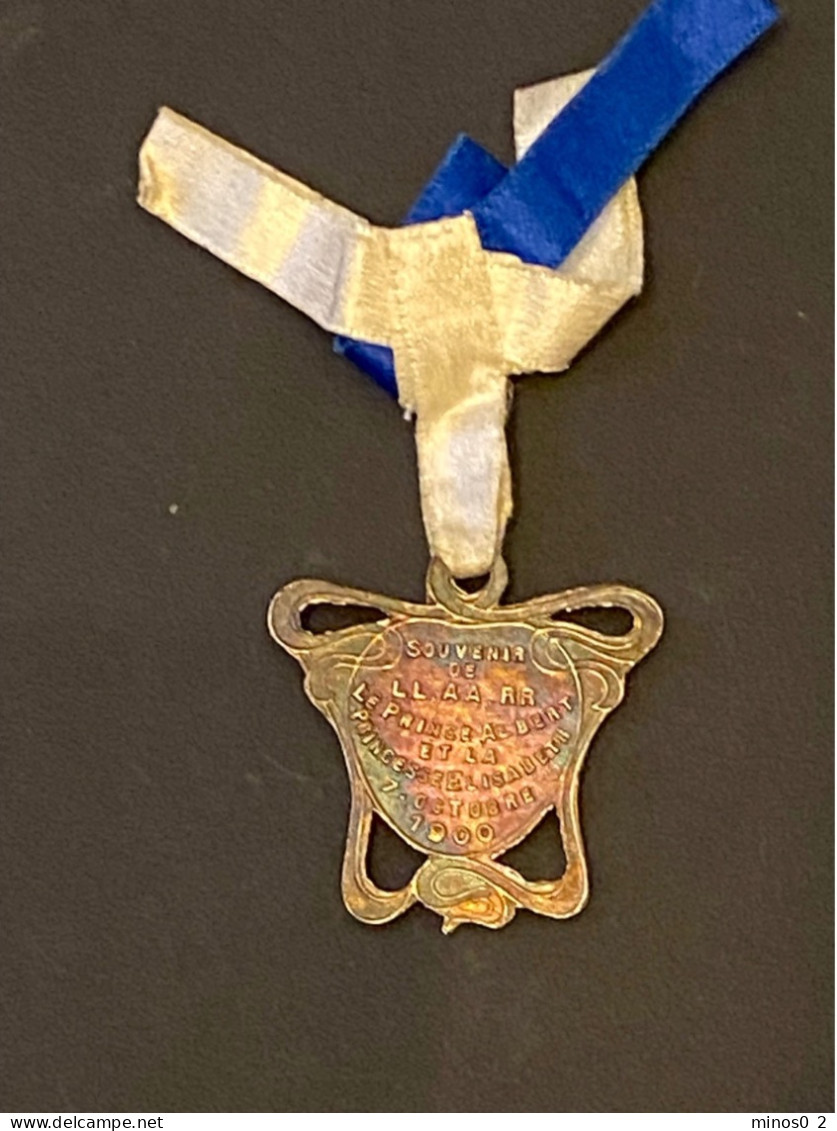 Albert Et Princesse Elisabeth 1900 Médaille Pendentif Argent Plata Medalla ART NOUVEAU - Royaux / De Noblesse