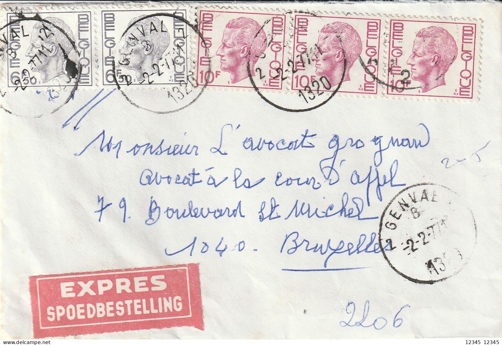 1977, Expres Letter From Genval To Brussel - Covers & Documents