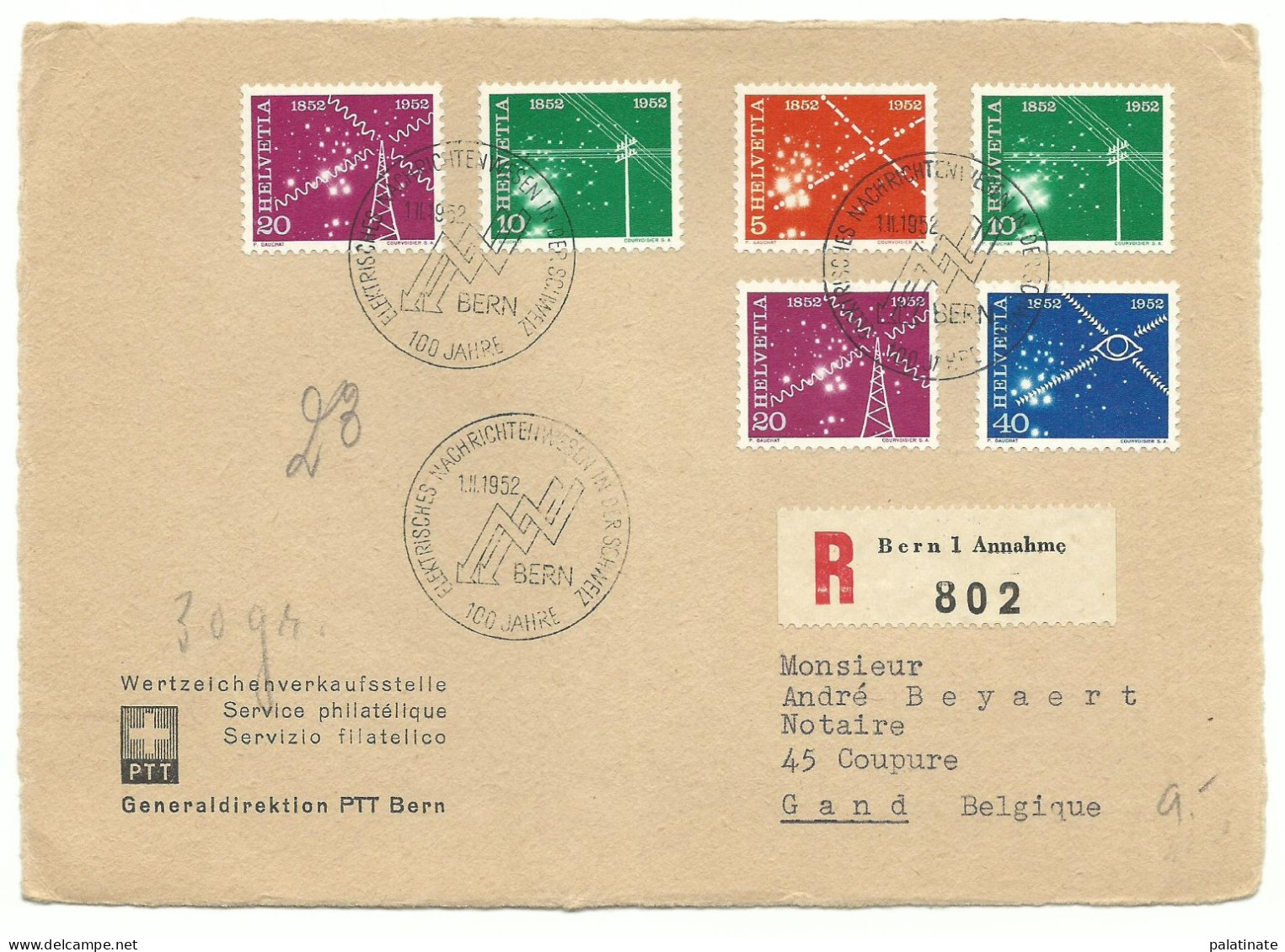 Schweiz Mi-Nr. 566-69 Nachrichtenwesen 1952 R-FDC Vorderseite - FDC