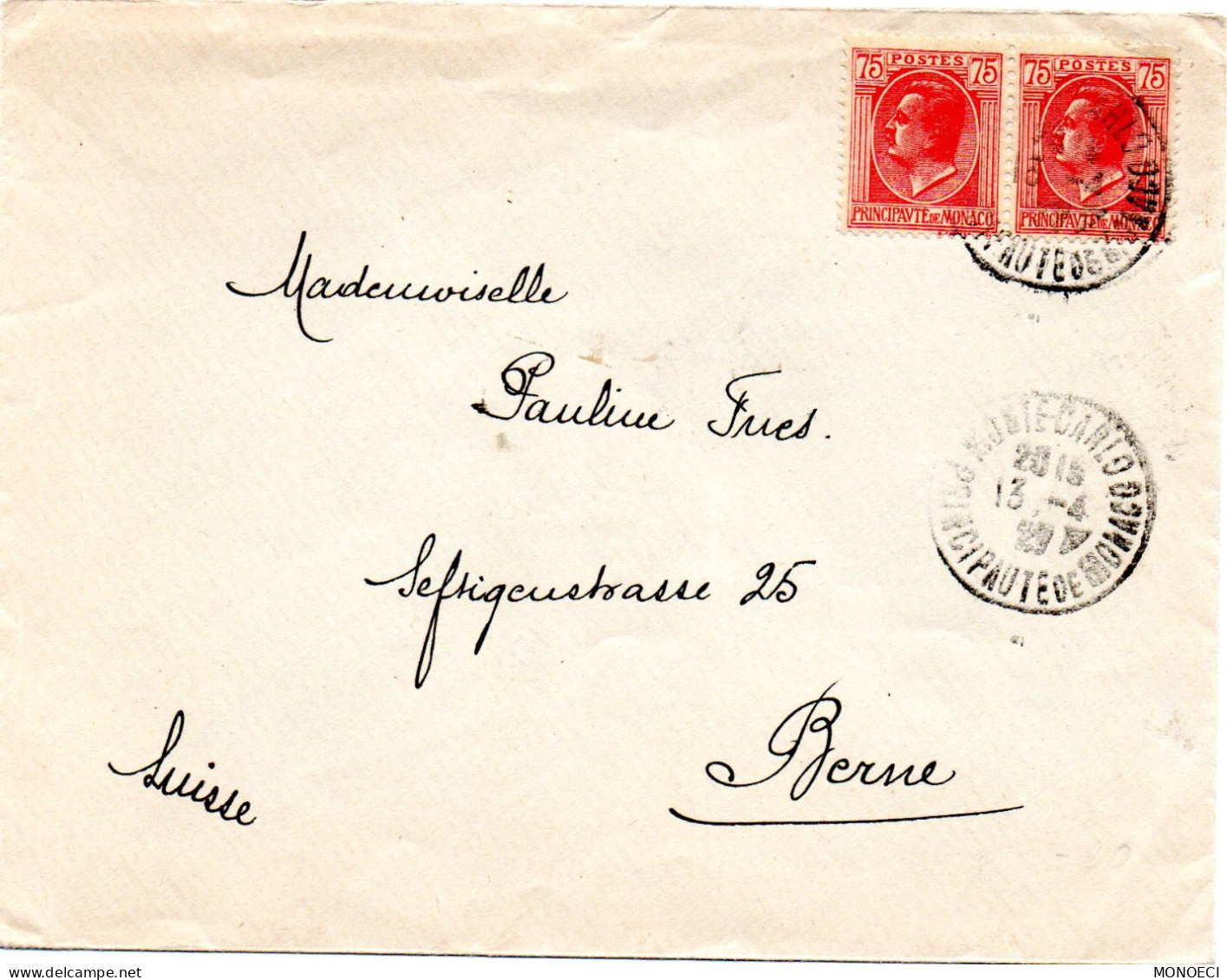 MONACO -- MONTE CARLO -- Enveloppe -- Paire De Timbres 75 C. Prince Louis II Pour BERNE (Suisse) - Gebraucht