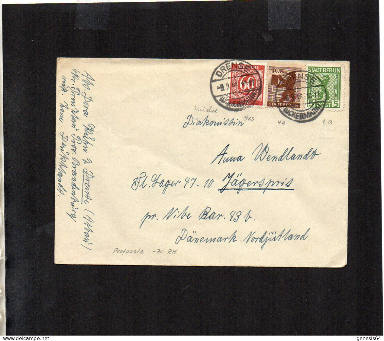 Berlin Brandenburg - Auslandsbrief Mit Mischfrankatur - Drense ==> Dänemark 1.7.46 - P2 (1ZKSBZ052) - Berlin & Brandebourg