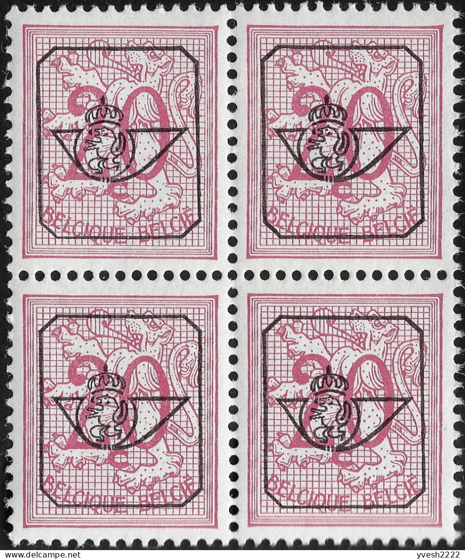 Belgique 1957 / 1967 COB PRE784A, 20 C Lion Héraldique 16 Dents Verticales En Bloc De 4, Préos. Neufs Sans Charnières - Typografisch 1951-80 (Cijfer Op Leeuw)