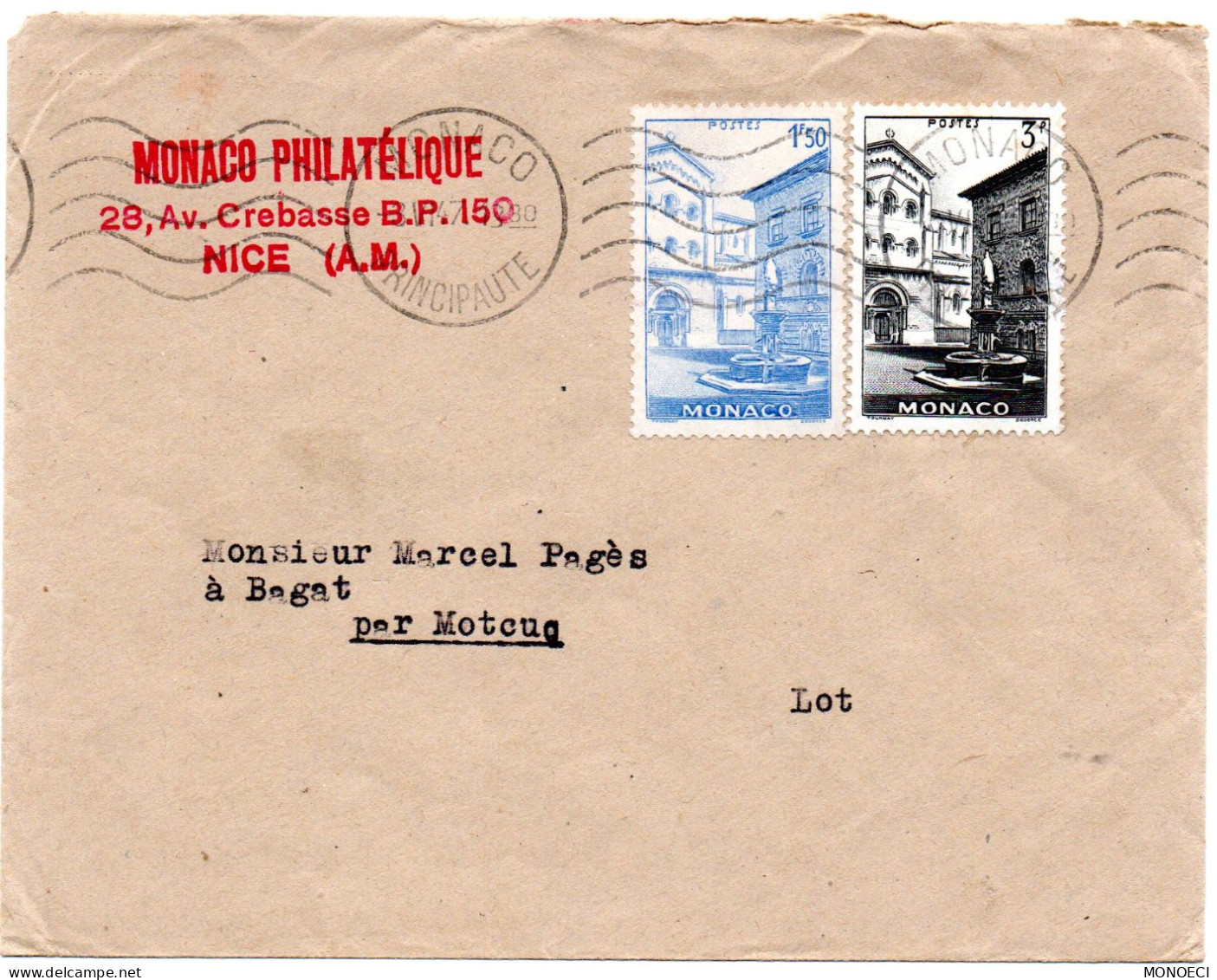 MONACO -- MONTE CARLO -- Enveloppe -- 2 Timbres - Usati