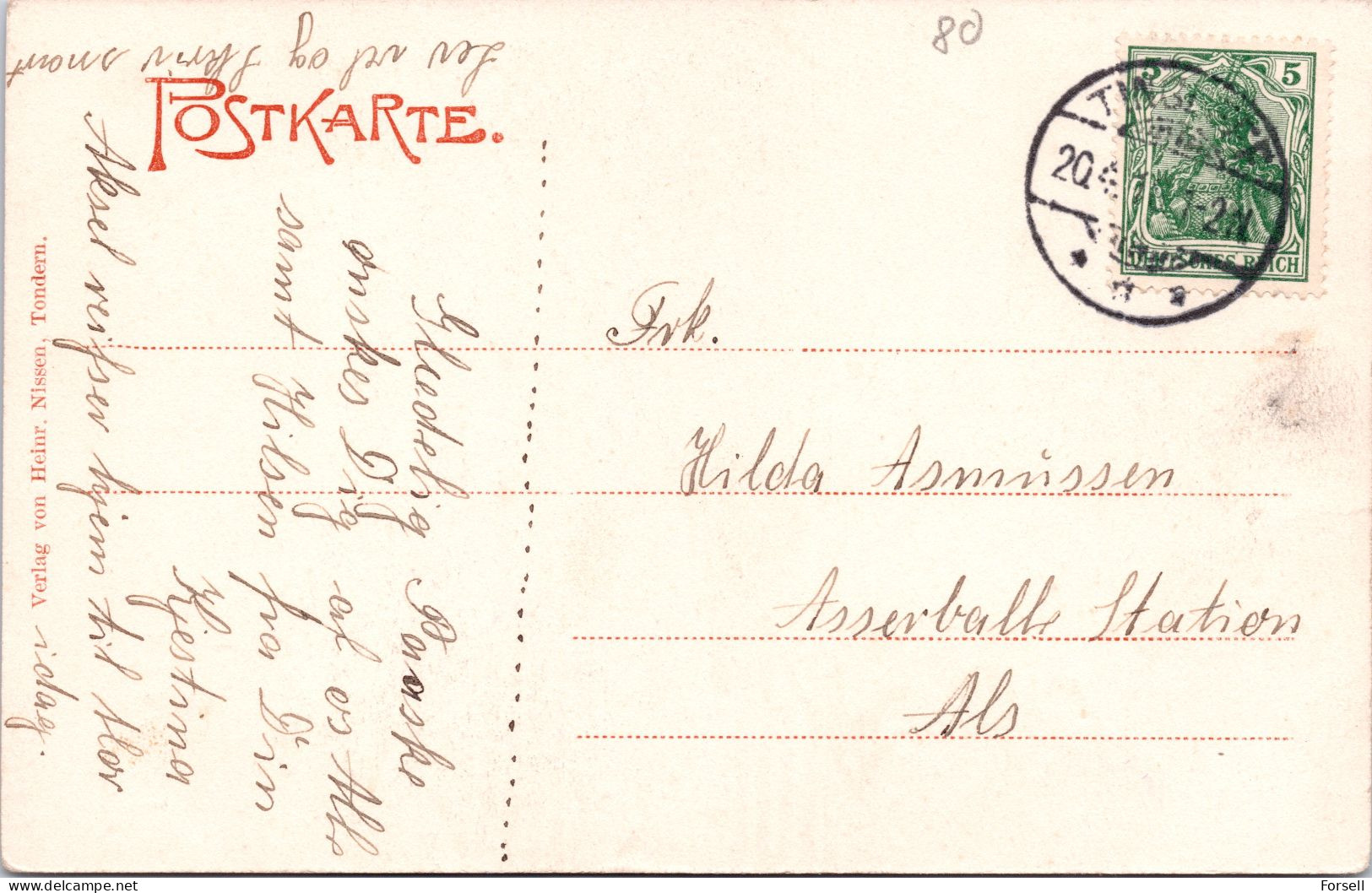 Tondern, Wasserturm (Stempel: Tingleff 1910, Nordschleswig) - Danemark