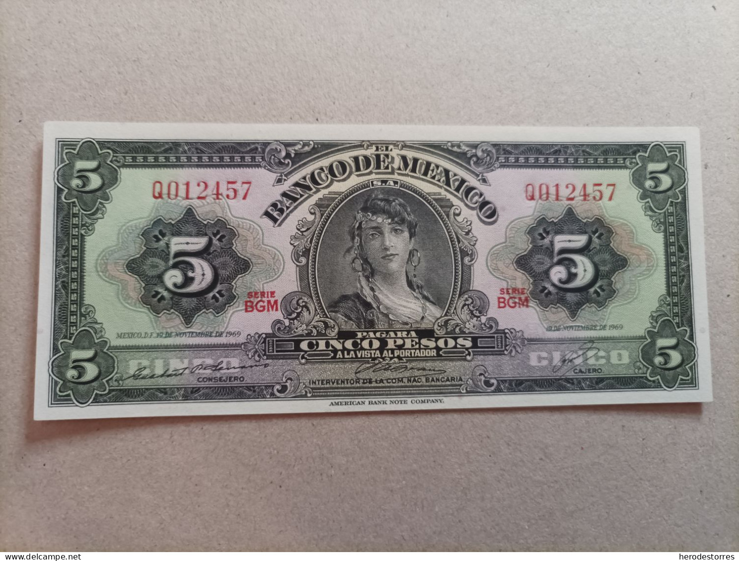 Billete De México 5 Pesos Del Año 1969, UNC - Mexique