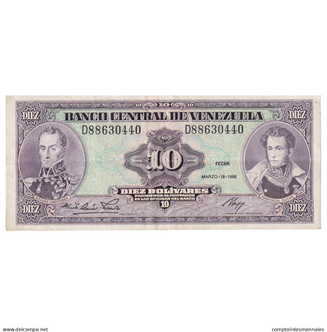 Billet, Venezuela, 10 Bolívares, 1986, 1986-03-18, KM:61a, TTB - Venezuela