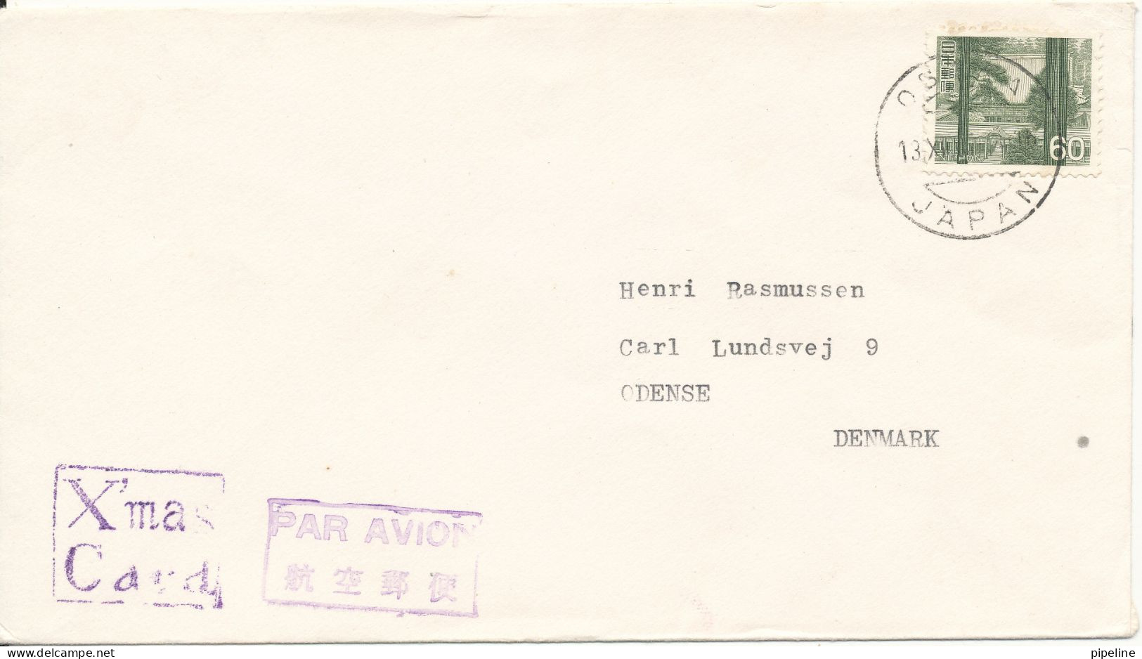 Japan Cover Sent Air Mail To Denmark Single Franked - Poste Aérienne