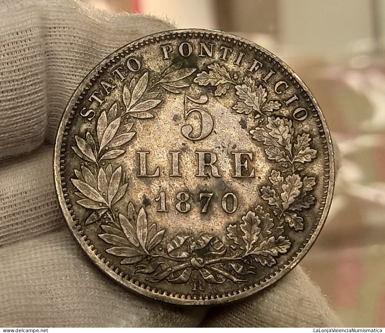 Italia Italy Vaticano 5 Lire Pius IX 1870 Km 1385 Plata - Otros & Sin Clasificación