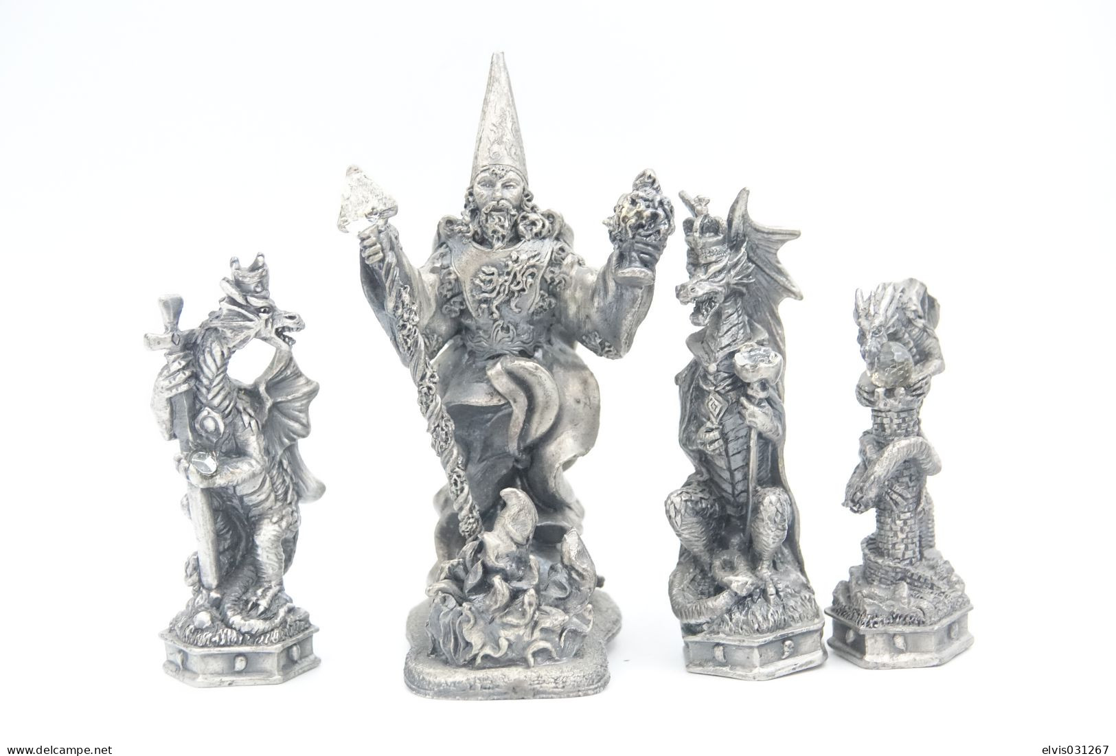 Myth & Magic Tudor Mint : Job Lot Of 4 ( ROOK , KING , BISHOP , THE FIRE WIZZARD ) , Pewter  H=35-50mm, - Small Figures