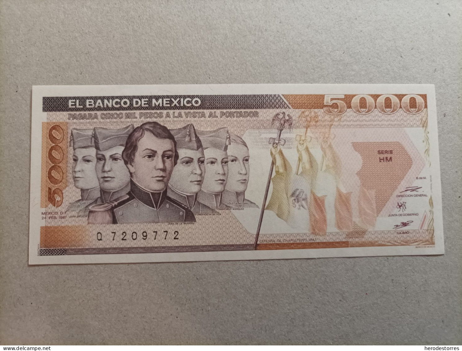 Billete De México 5000 Pesos, Año 1987, UNC - México