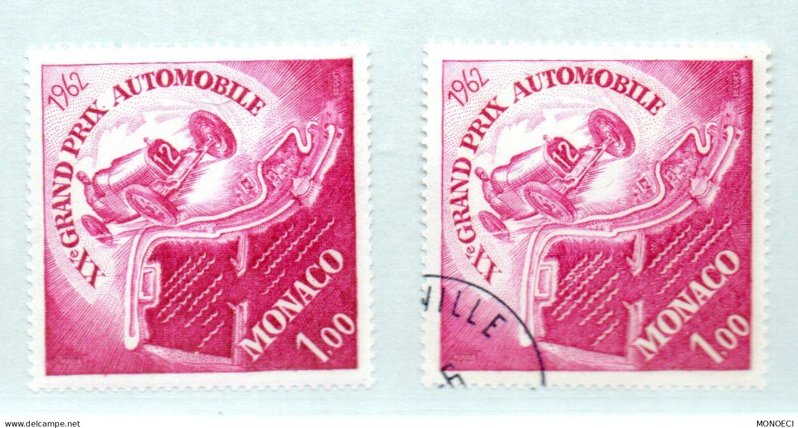 MONACO -- MONTE CARLO -- 2 Timbres Neuf ** & Oblitéré 1 Franc Lilas-rose -- 20ème Grand Prix Automobile De Monaco 1962 - Autres & Non Classés