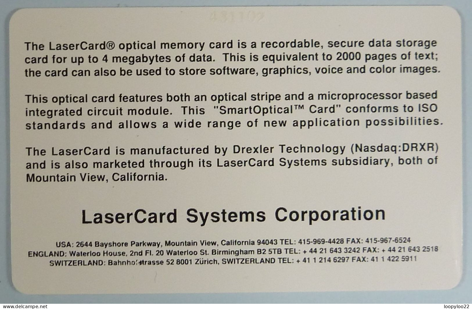 USA - Optical & Chip - Lasercard - ISO 11694 - With Control - Autres & Non Classés