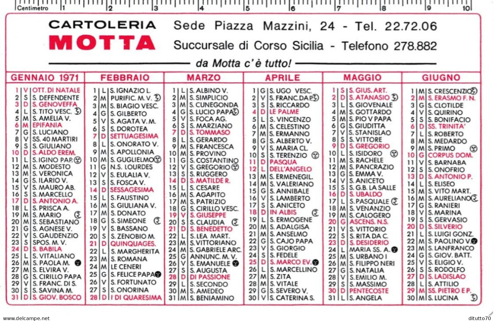 Calendarietto - Cartoleria Motta - Anno 1971 - Petit Format : 1971-80