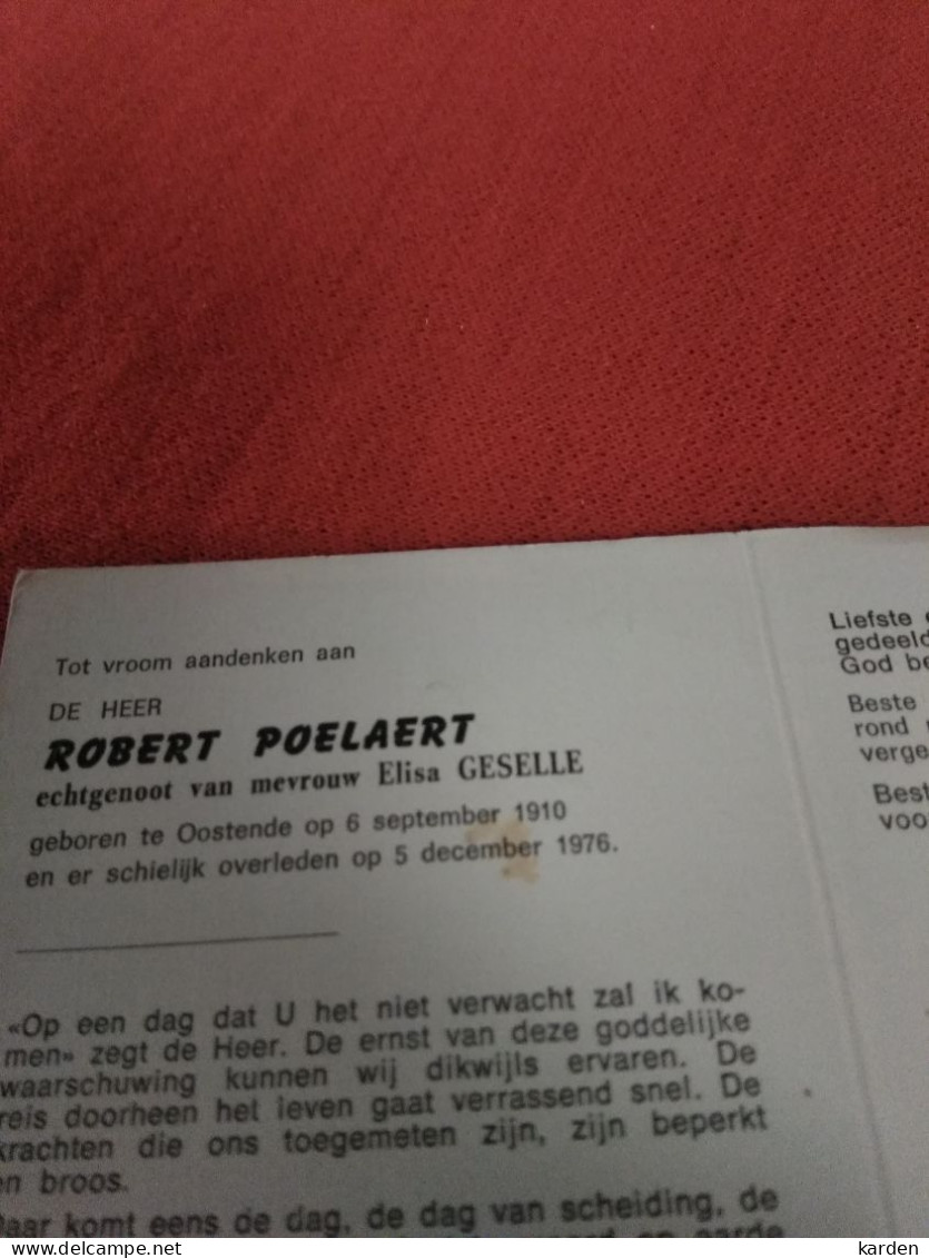 Doodsprentje Robert Poelaert / Oostende 6/9/1910 - 5/12/1976 ( Elisa Geselle ) - Religion & Esotérisme