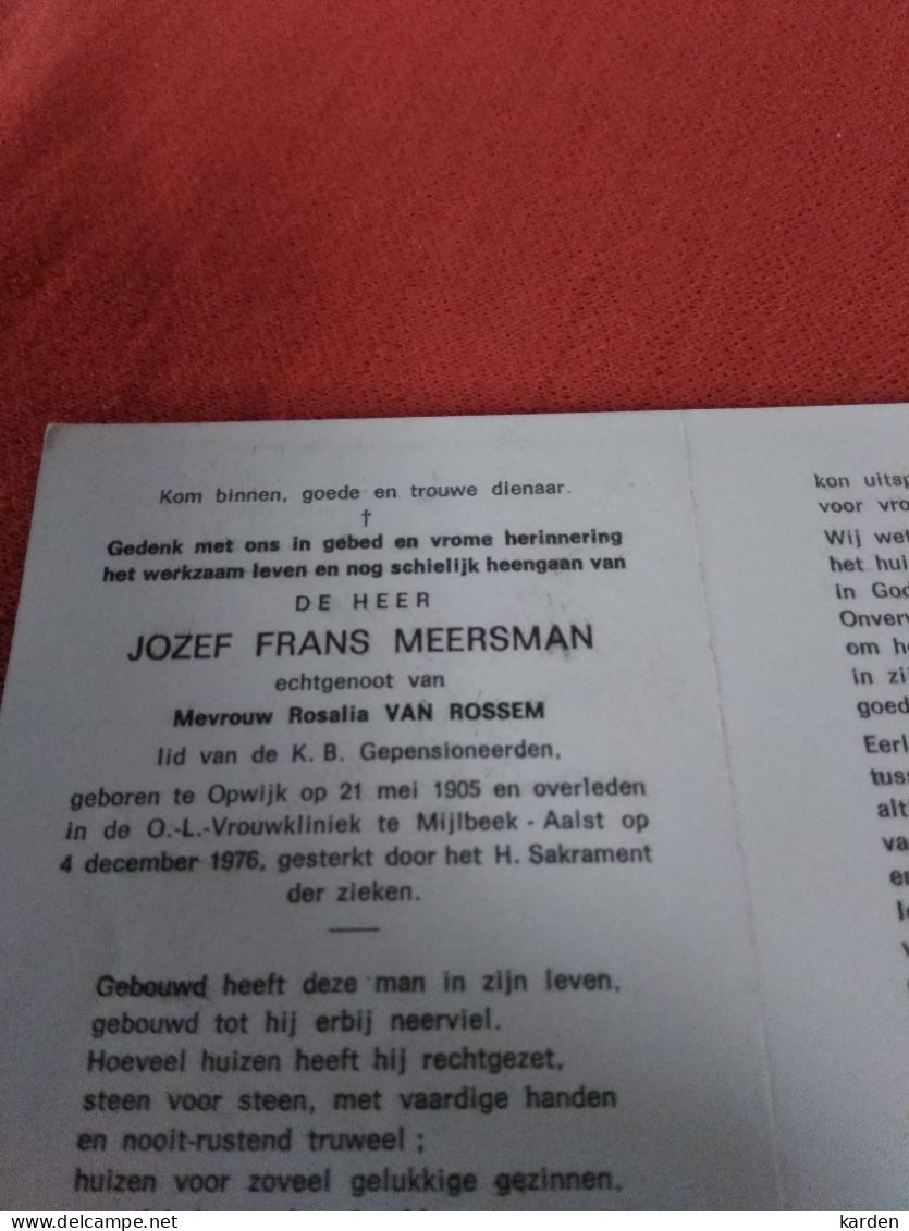 Doodsprentje Jozef Frans Meersman / Opwijk 21/5/1905 Mijlbeek Aalst 4/12/1976 ( Rosalia Van Rossem ) - Religion & Esotérisme