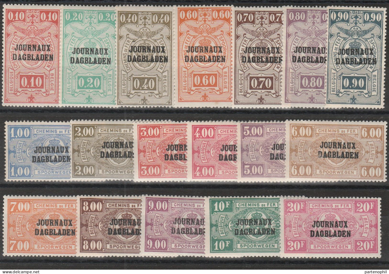 442 Belgio Belgium 1928-9 - Francobolli Per Giornali - Pacchi Postali Soprastampati N. 19/36. MH - Postfris