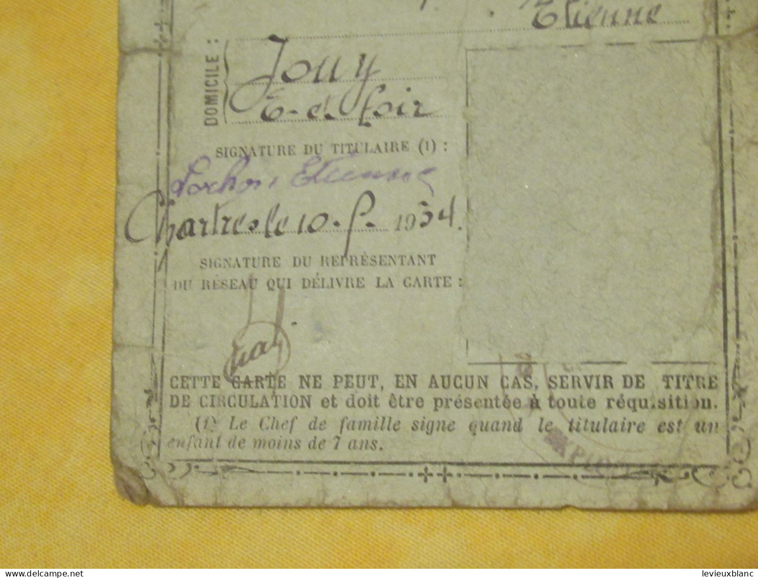 Chemins De Fer /Carte D'identité Réduction Famille Nombreuse/50 %/Billets Simples Ou A-R Ordinaires/LOCHON/1934   AEC255 - Tarjetas De Membresía