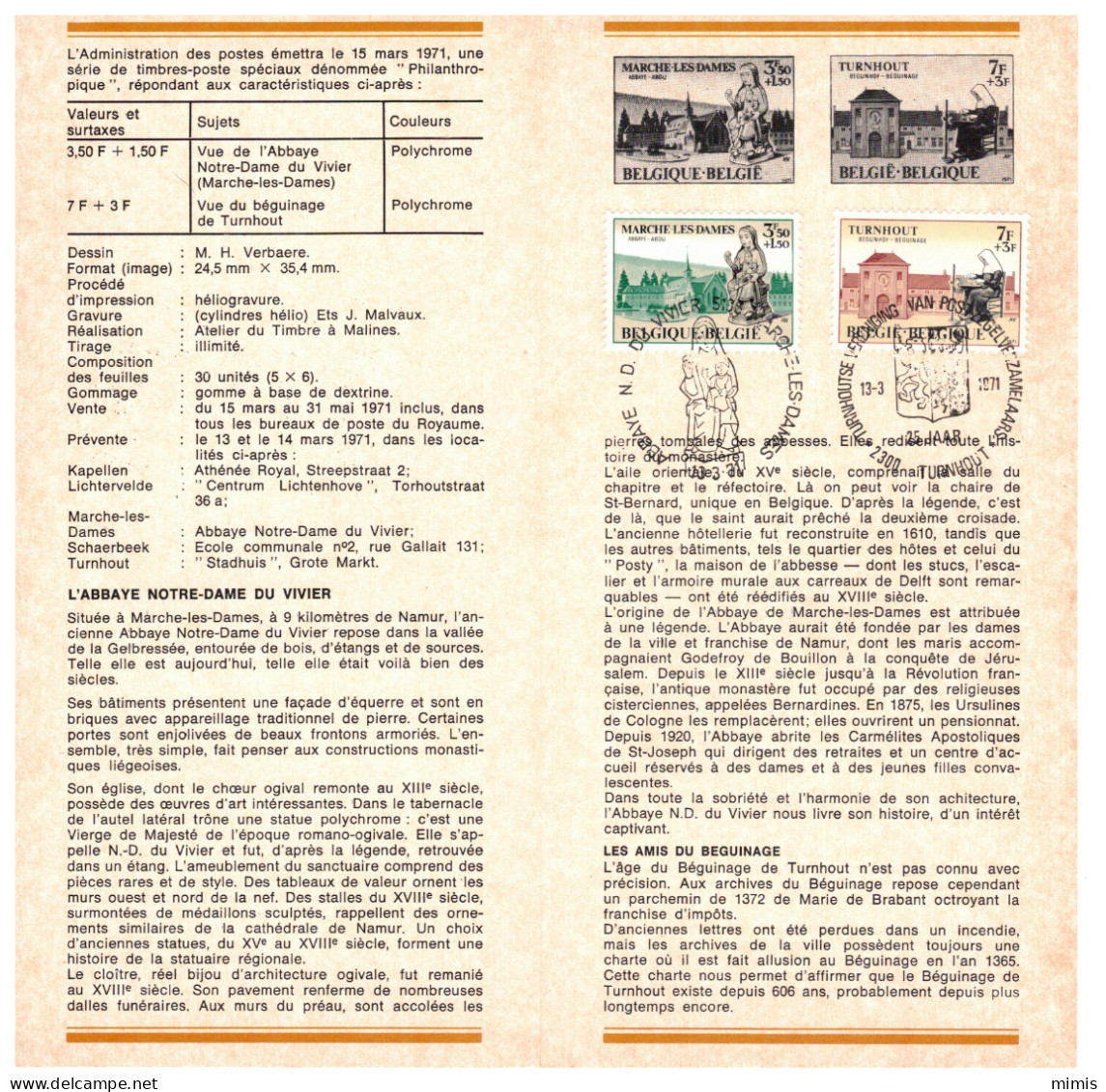 BELGIQUE      1971     N° 1571/72     Oblitération (prévente) - Post-Faltblätter