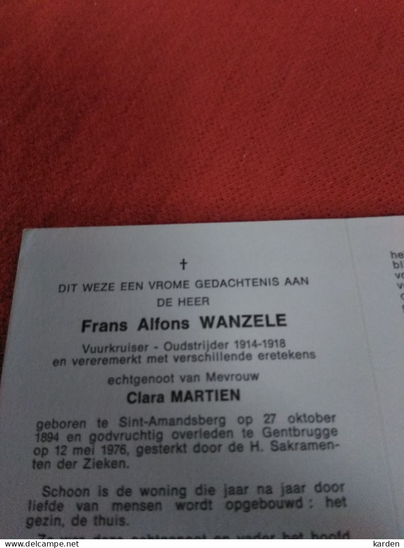 Doodsprentje Frans Alfons Wanzele / Sint Amandsberg 27/10/1894 Gentbrugge 12/5/1976 ( Clara Martien ) - Religion & Esotérisme