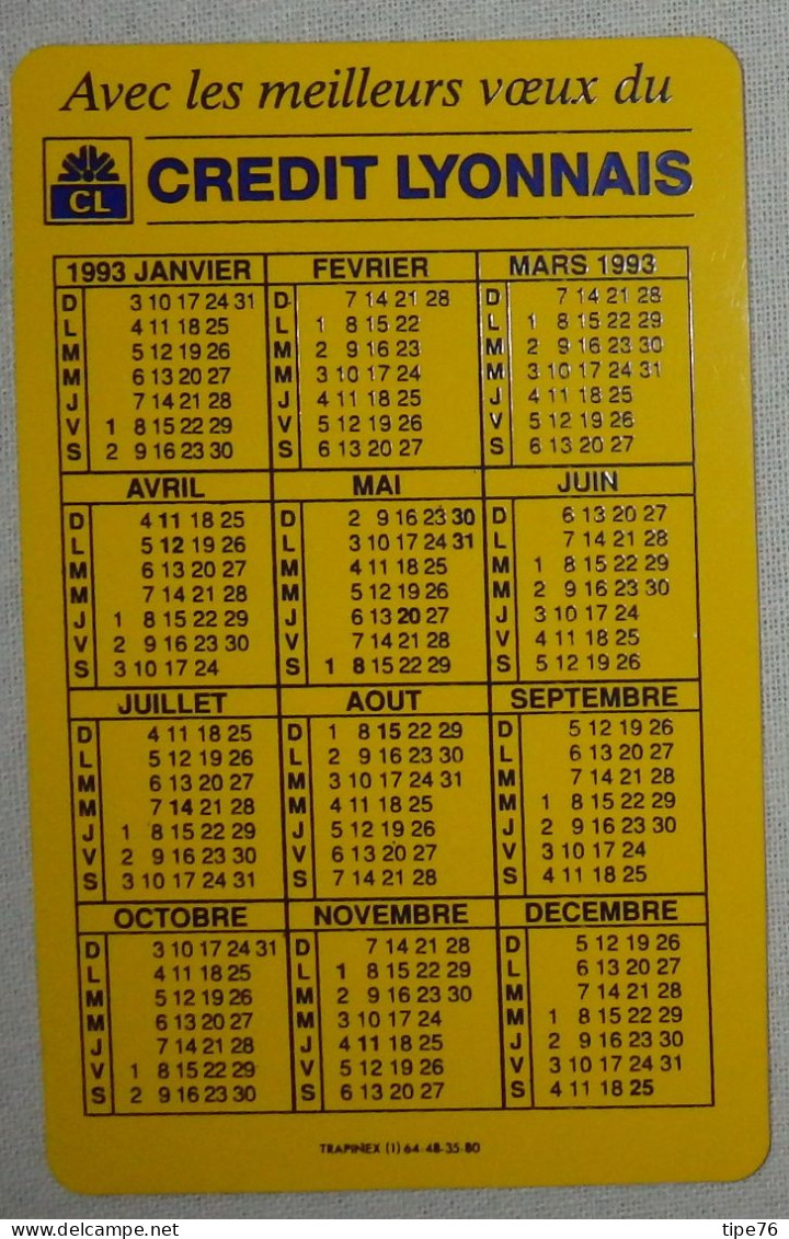 Petit Calendrier De Poche 1993 Banque Crédit Lyonnais - Format Carte Bleue - Petit Format : 1991-00