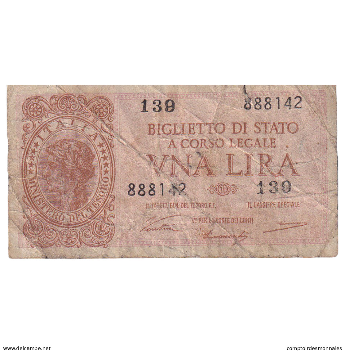 Billet, Italie, 1 Lira, 1944, 1944-11-23, KM:29a, B+ - Regno D'Italia – 1 Lira