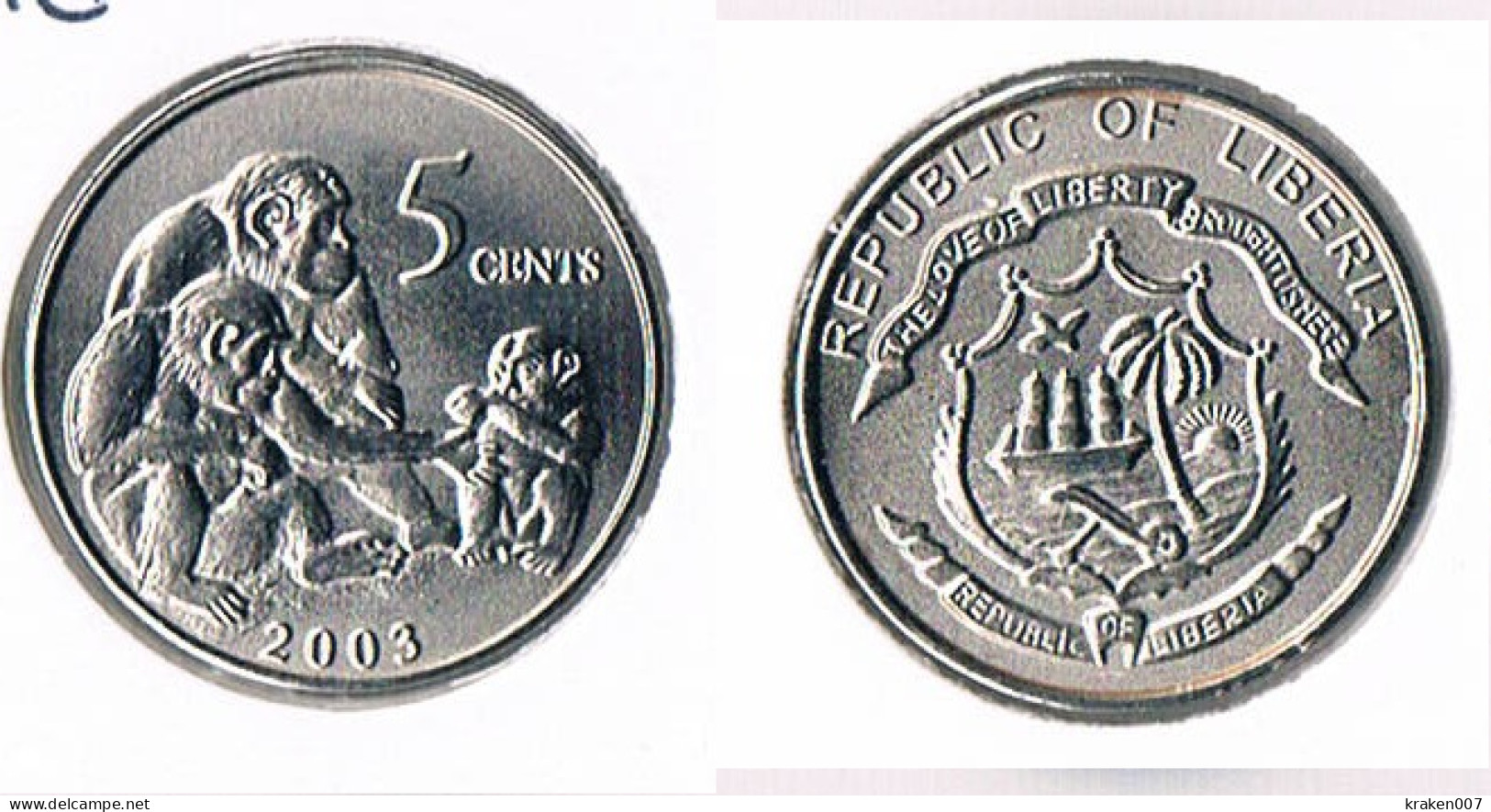 Liberia 5 Cents - Monkey- 2003 - RARE! - Liberia