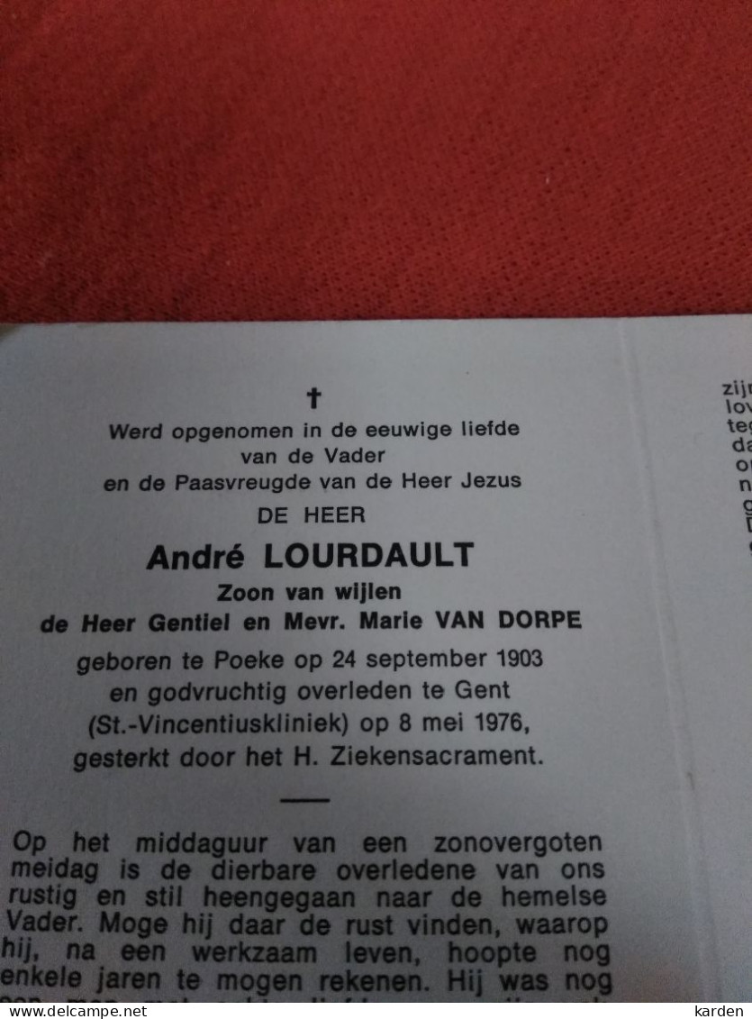 Doodsprentje André Lourdault / Poeke 24/9/1903 Gent 8/5/1976 ( Z.v. Gentiel Lourdault En Marie Van Dorpe ) - Religion & Esotérisme