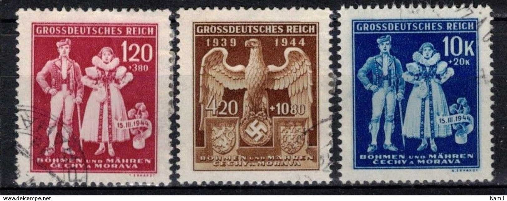 Boheme Et Moravie 1944 Mi 133-5 (Yv 112-4), Obliteré - Gebraucht