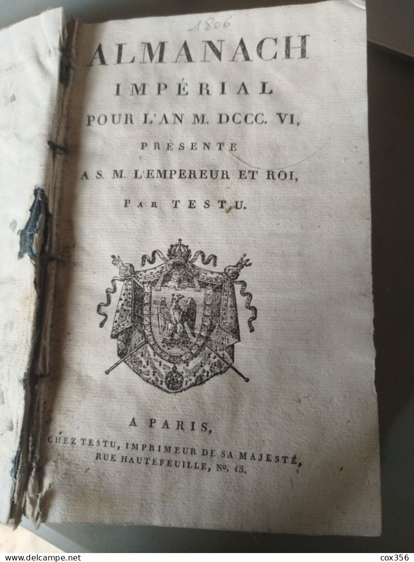 ALMANACH IMPERIAL L'an 1806 Livre D'epoqie En L'etat - Francese