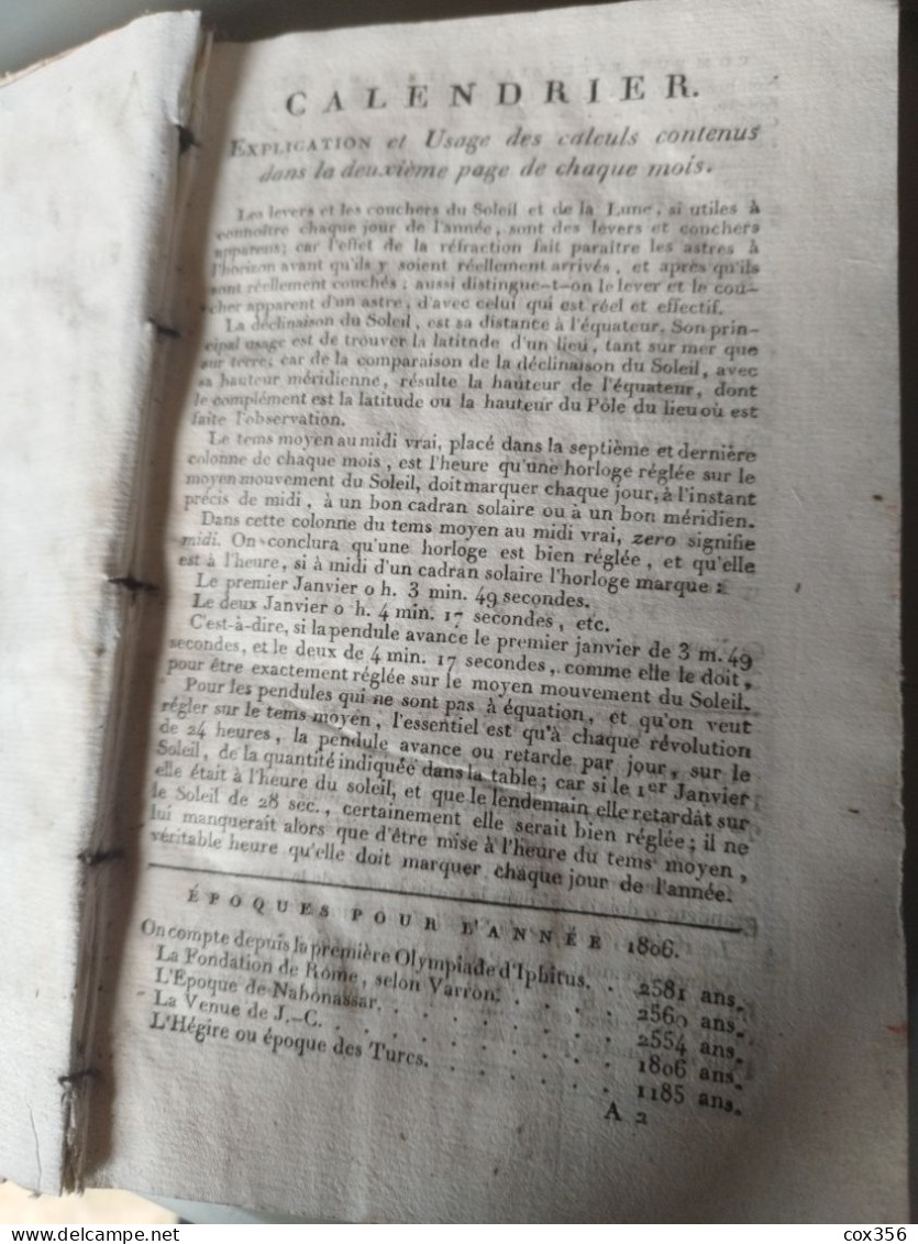 ALMANACH IMPERIAL L'an 1806 Livre D'epoqie En L'etat - Francés