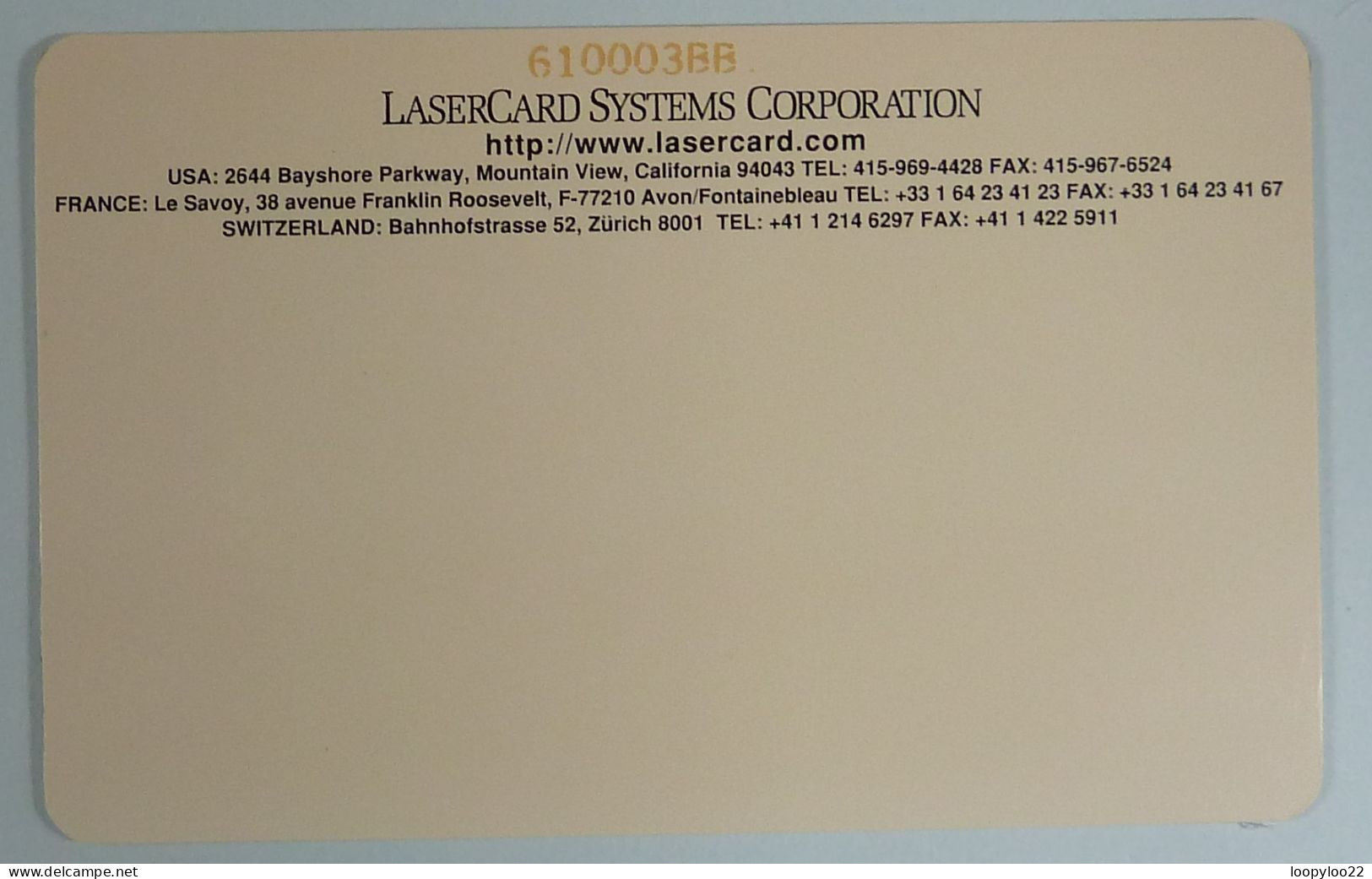 USA - Switzerland - France - Optical - Lasercard - Hybrid Card - ISO 11694 - With Control - Mint - Other & Unclassified