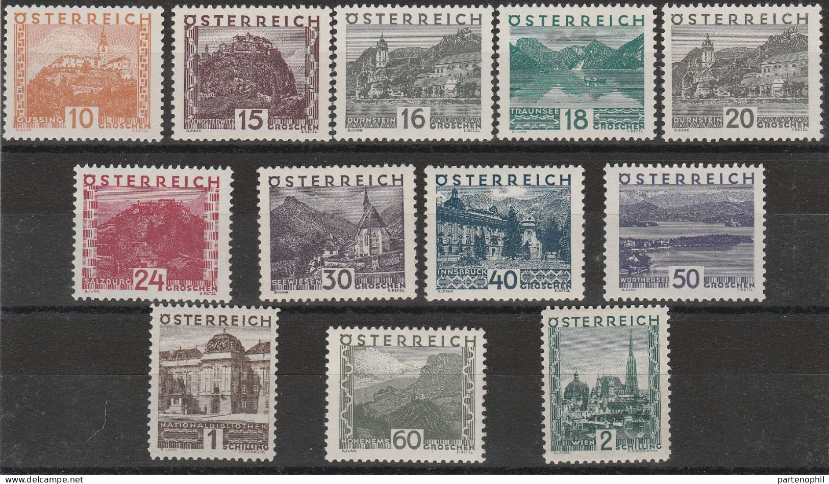 407 - Austria 1929 - Vedute 12 Valori N. 378/89. Cert. Todisco. Cat. € 1125,00.MNH - Ungebraucht