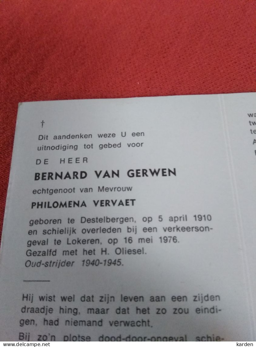 Doodsprentje Bernard Van Gerwen / Destelbergen 5/4/1910 Lokeren , 16/5/1976 ( Philomena Vervaet ) - Religion & Esotérisme