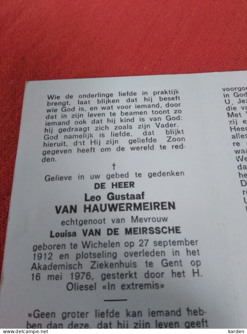 Doodsprentje Leo Gustaaf Van Hauwermeiren / Wichelen 27/9/1912 Gent 16/5/1976 ( Louisa Van De Meirssche ) - Religion & Esotérisme