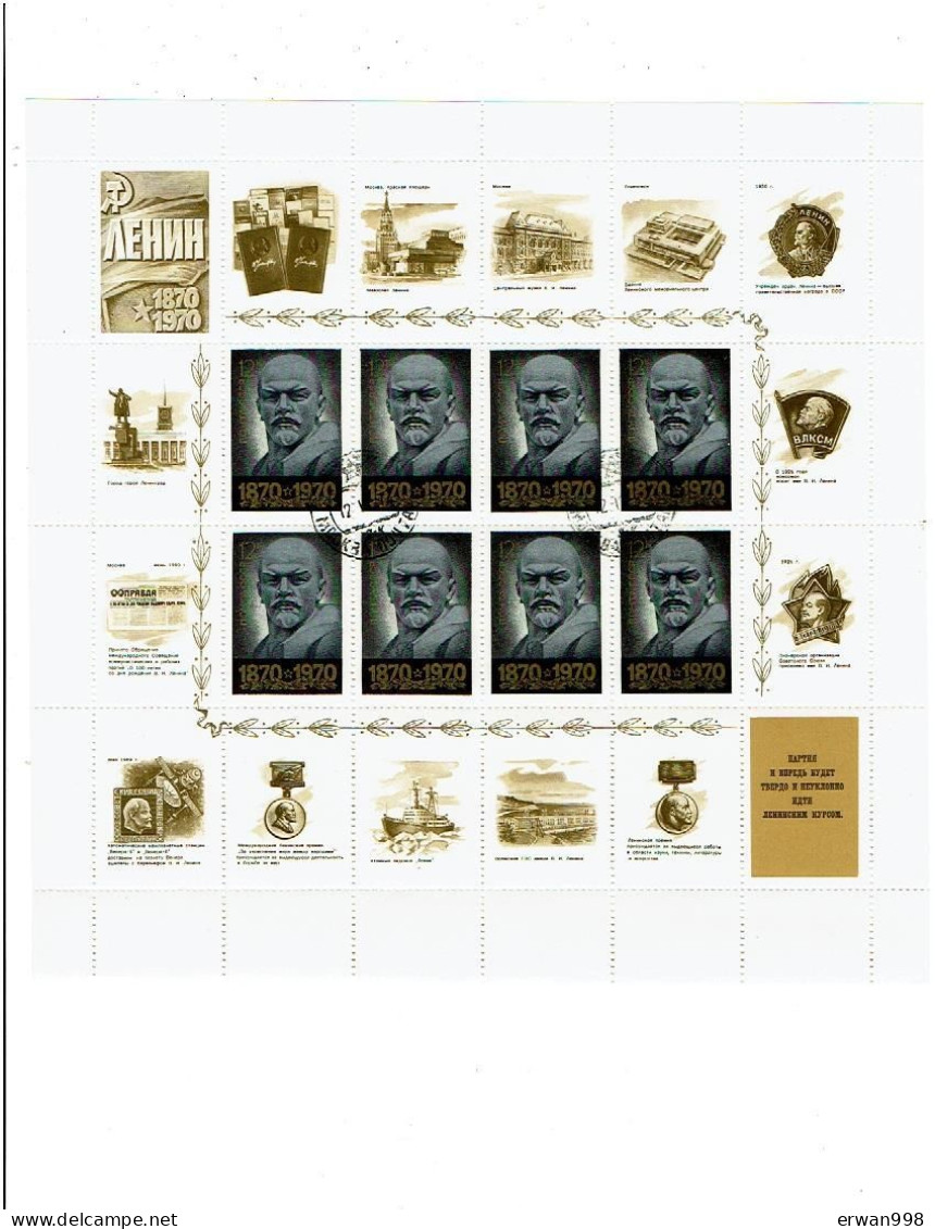 RUSSIE - URSS 9 feuillets de 8 timbres N°3616/3621 150e anniversaire naissance de LENINE  729