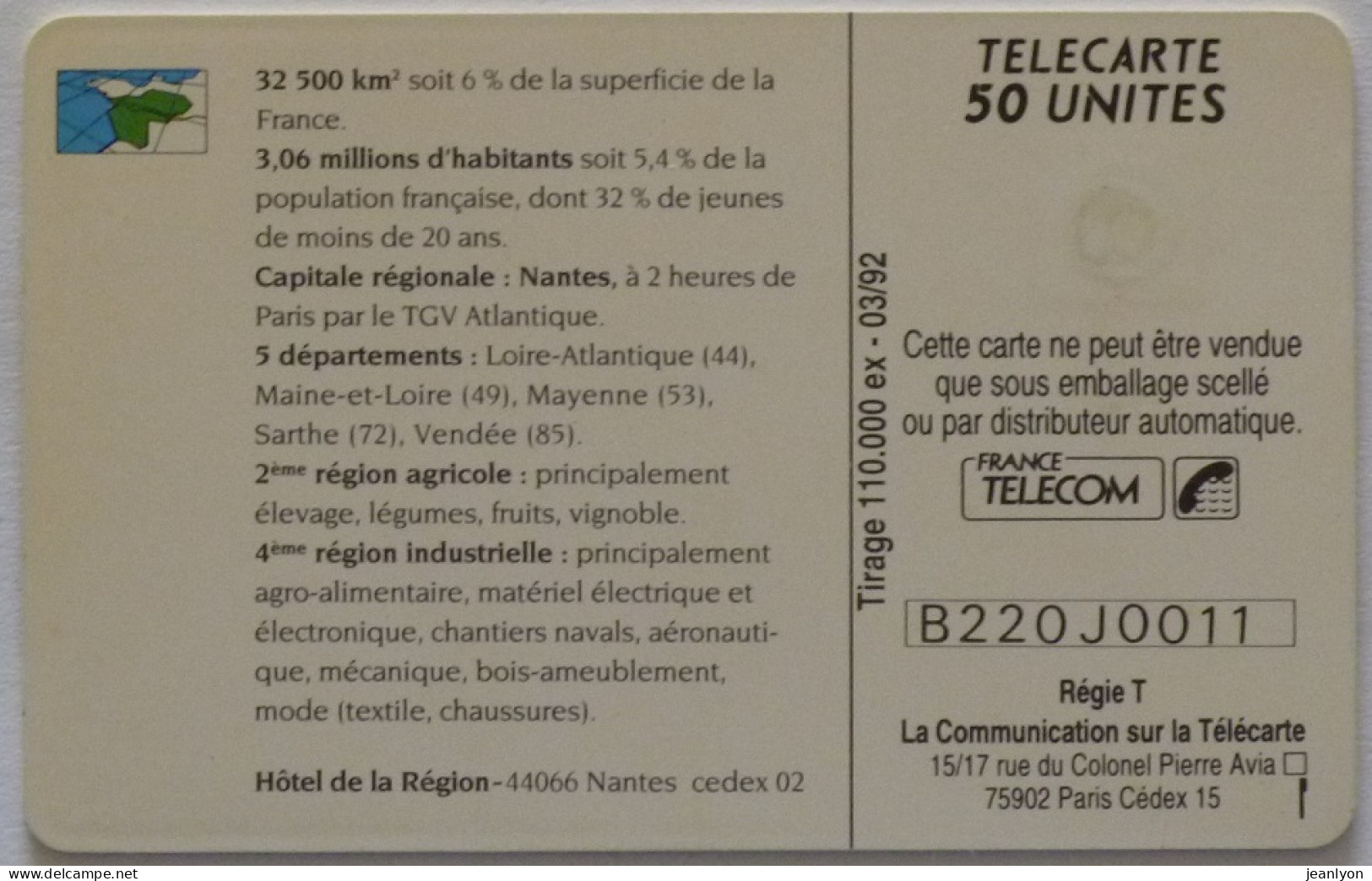 REGION FRANCAISE PAYS DE LOIRE / Capitale Régionale : NANTES - Fleuve - Télécarte 50 - Landschaften