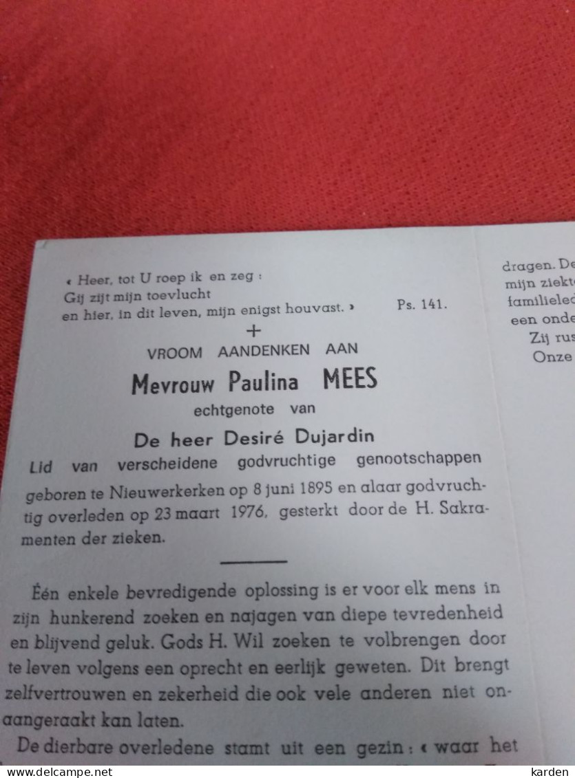 Doodsprentje Paulina Mees / Nieuwerkerken 8/6/1895 - 23/3/1976 ( Desiré Dujardin ) - Religion & Esotérisme