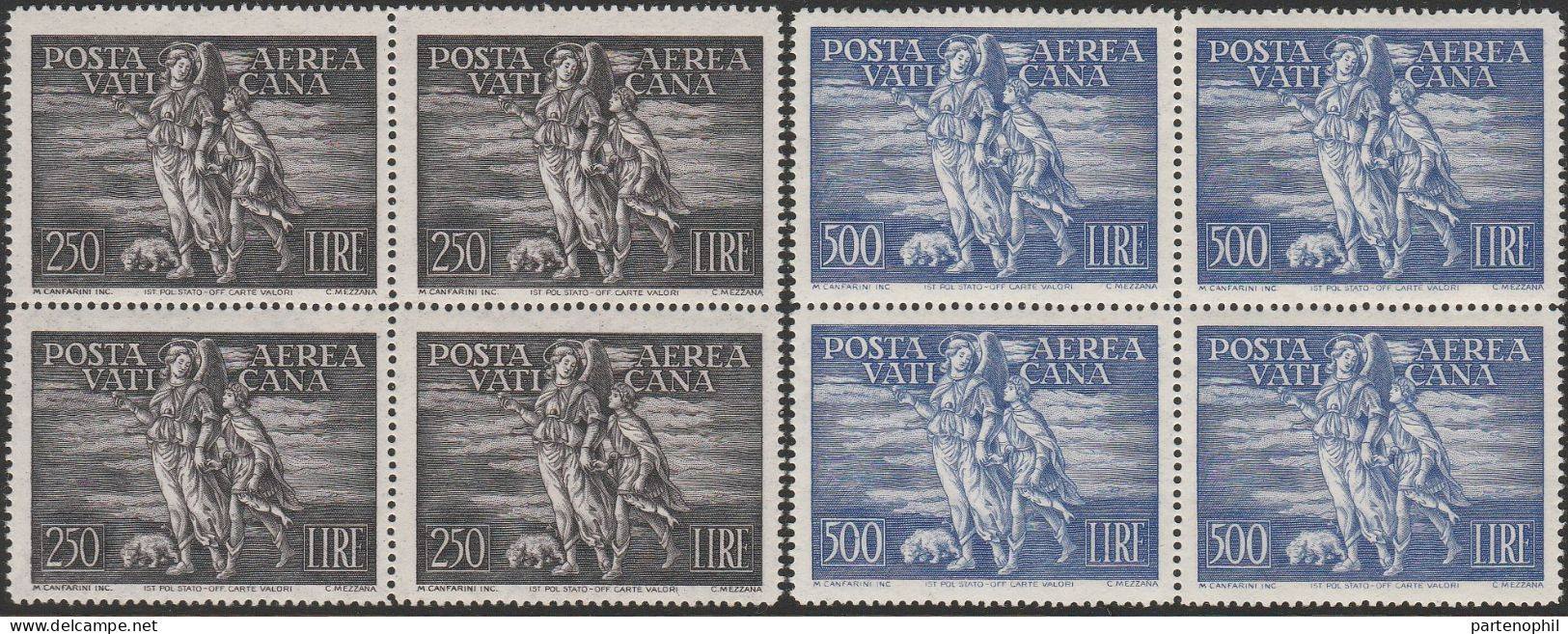 393 - Vaticano 1948 - Arcangelo E Tobiolo In Blocchi Da Quattro N. 16/17. Cert. Storico A. Diena. Cat. € 3000,00..MNH - Airmail